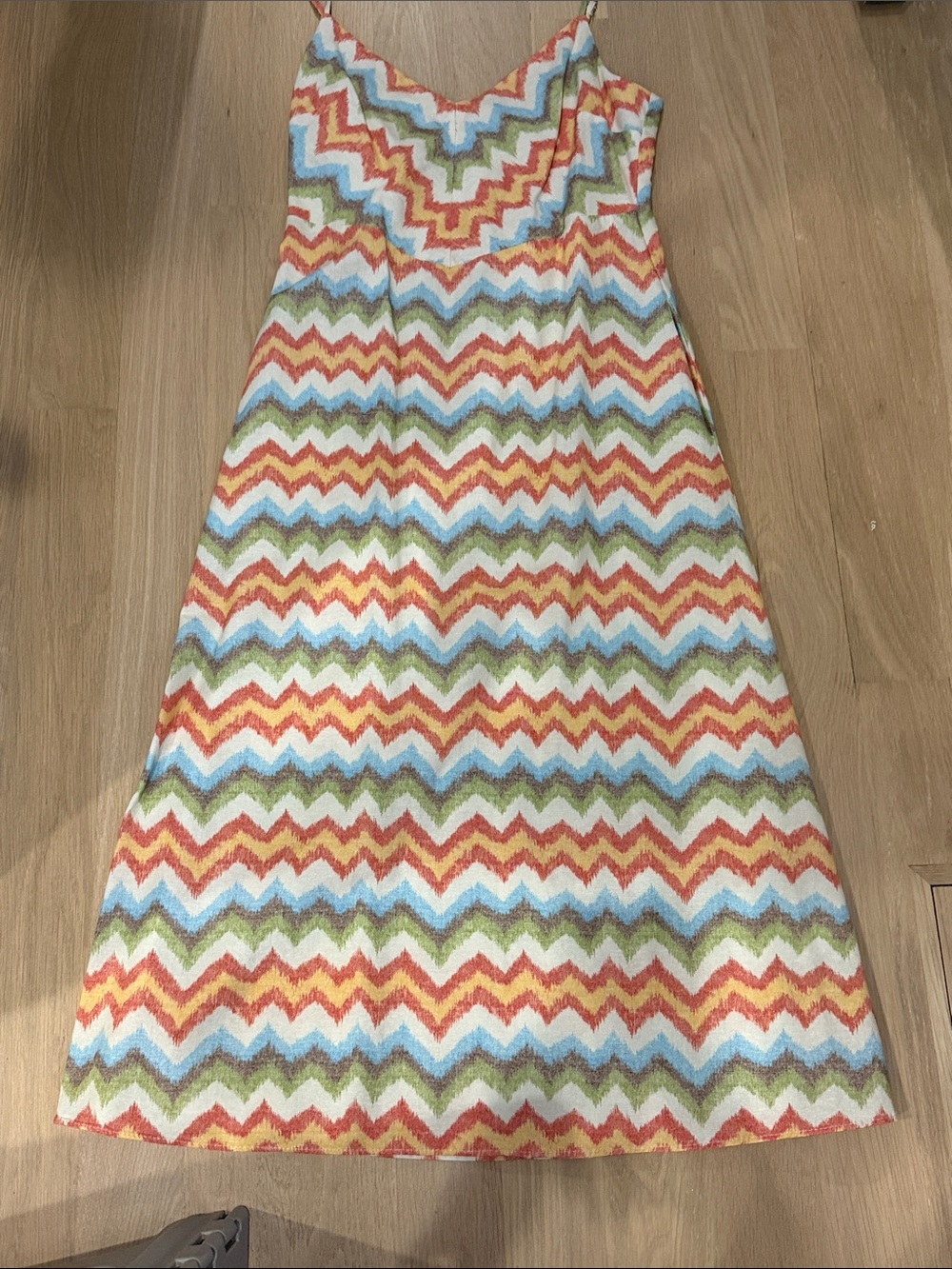 STATE Multicolor Chevron A-Line dress in White, Red, Blue, Green, Orange